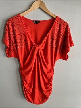 Takara Y2K Studded Twist Front Ruched Top Coral Red Size Large